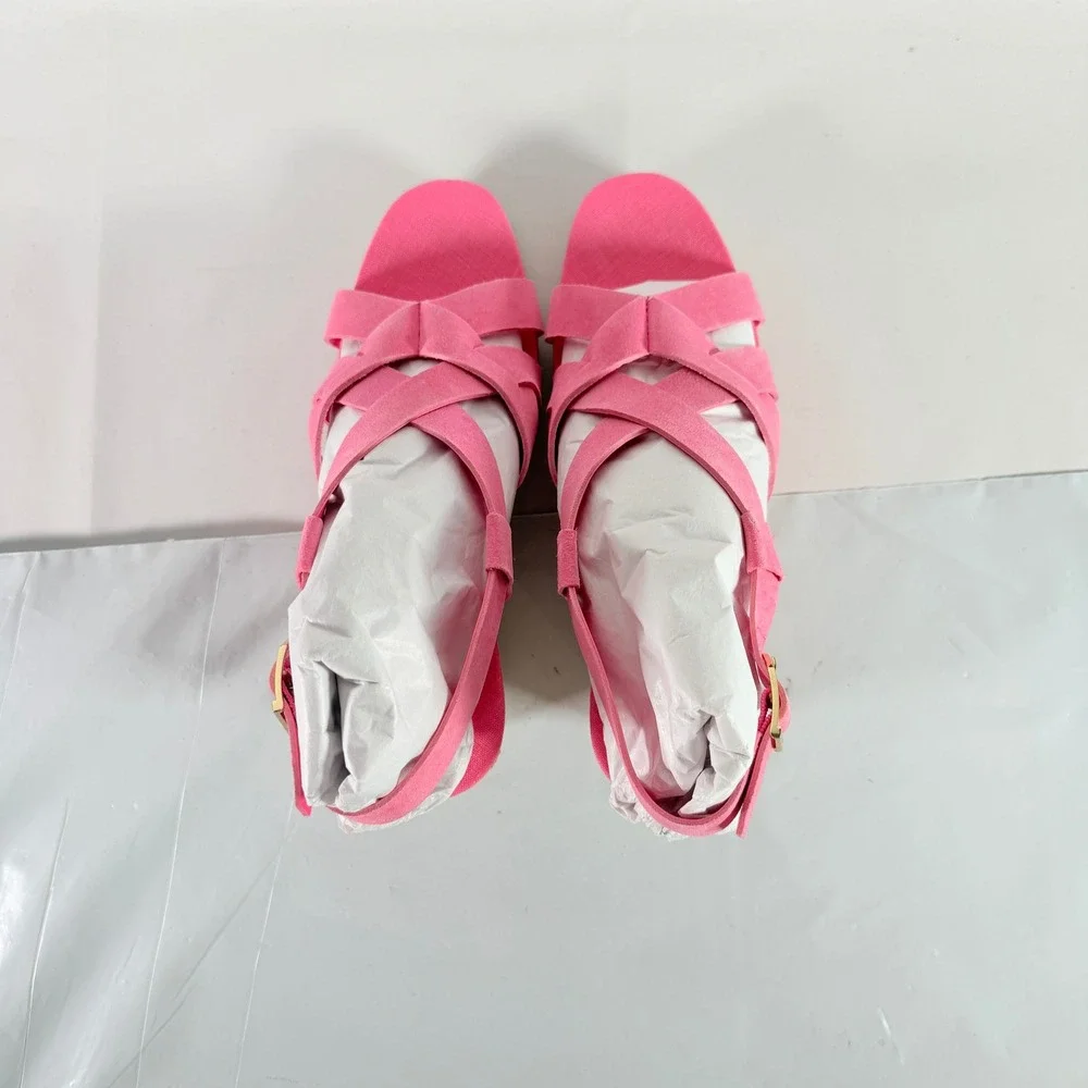Cole Haan Crystal Wedge Sandal 70 Light Fuschia Pink Strappy Espadrille Size 8.5